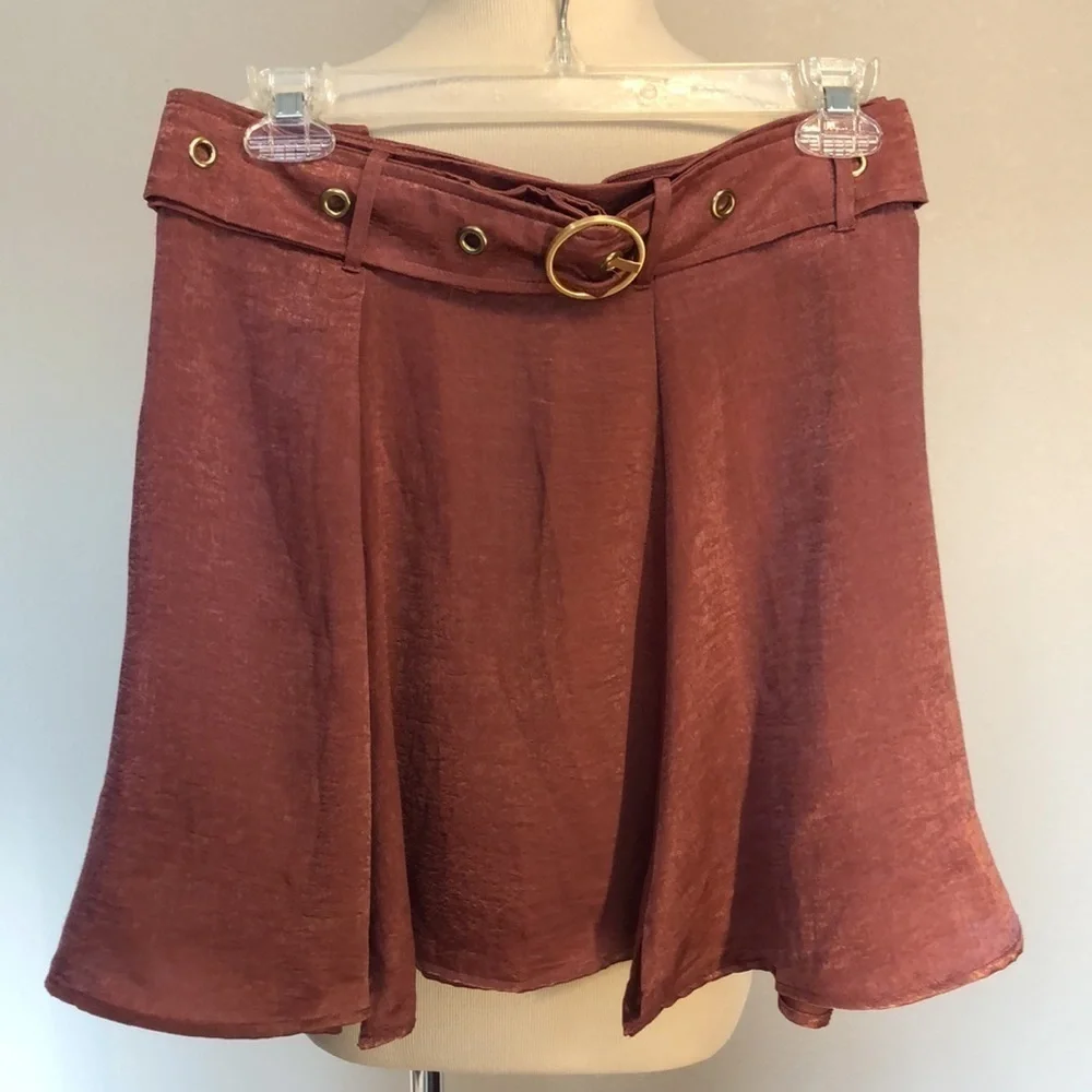 New‎ EASTNWEST LABEL Women's Small Dark Rose Crushed Satin Mini Skirt Flowy